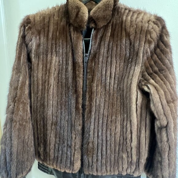 Reversible Dark Brown Leather and Mink Fur Jacket with pockets - Vintage Size 2 - Picture 10 of 11